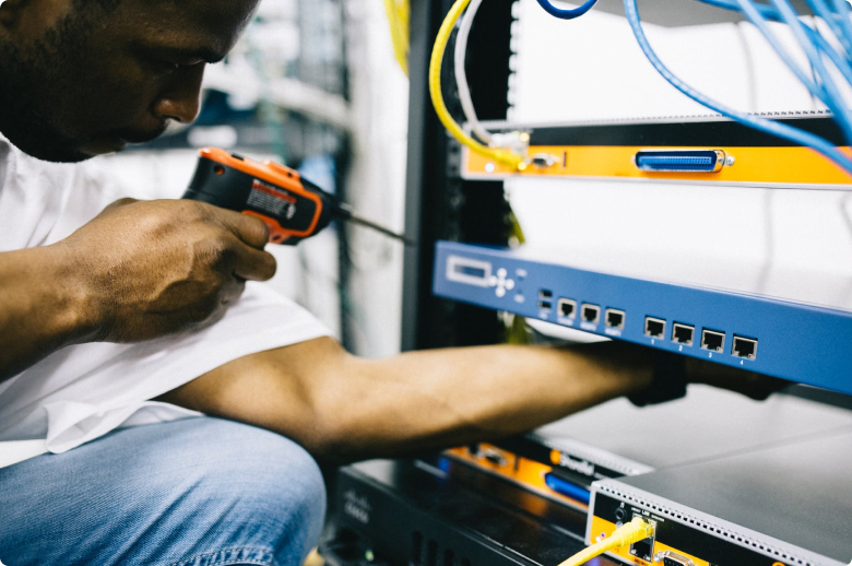 A man working with a rack